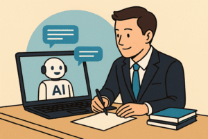 AIを活用して労務相談を効率化する社労士のイメージ