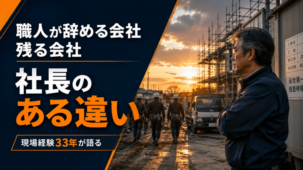 建設現場で職人たちを見つめる建設会社社長｜職人が辞める会社と残る会社の違いを解説