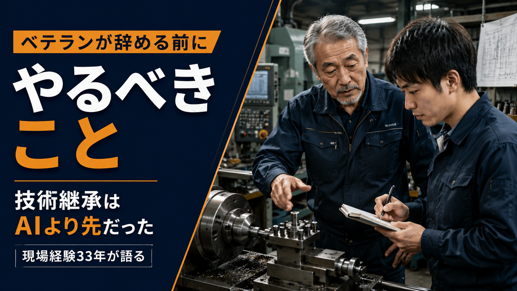 ベテラン職人が若手社員へ技術指導を行う製造工場の様子